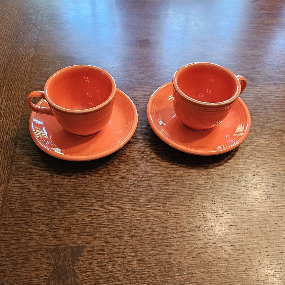 Fiestaware Tea Cup And Saucer Orange Qty 2